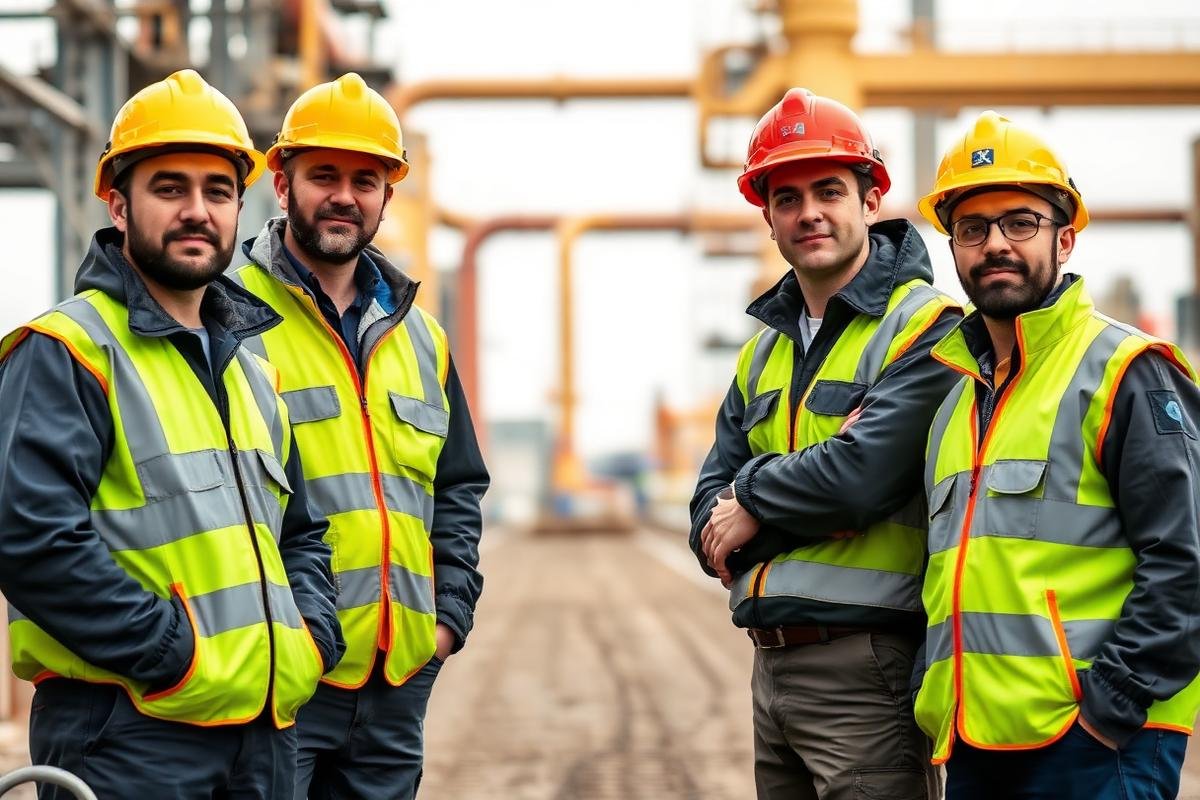 Empower Solutions field technicians in safety gear at an industrial site in Oman