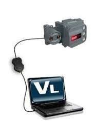 Fisher FIELDVUE digital valve controller connected to a laptop running ValveLink software