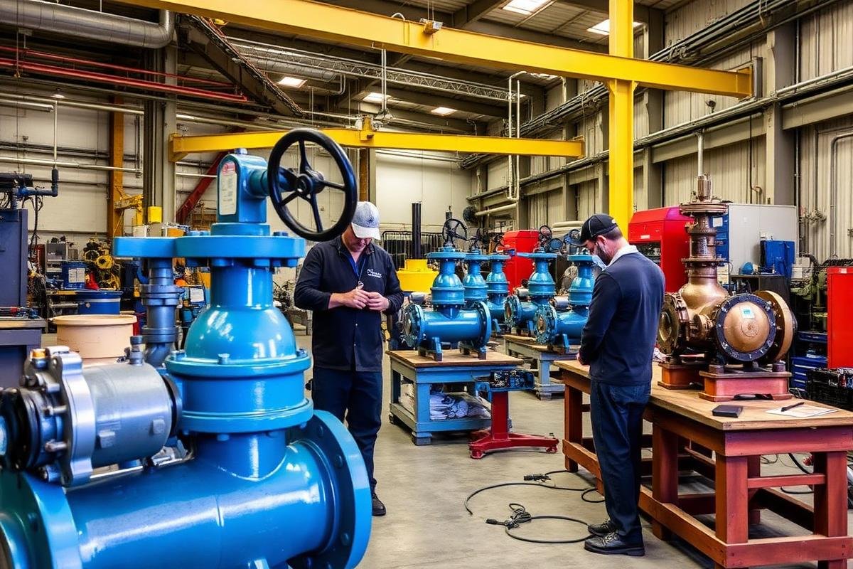 Row of industrial control valves and positioners supplied by Empower Solutions