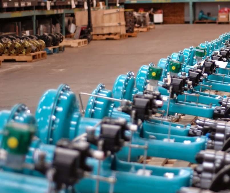 Rows of overhauled control valves ready for despatch in the Empower Solutions valve workshop